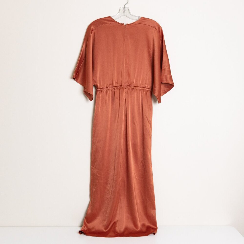 Aritzia Babaton Satin Dress Stanley Kimono Style Faux Wrap Burnt Orange  Copper - Picture 3 of 15